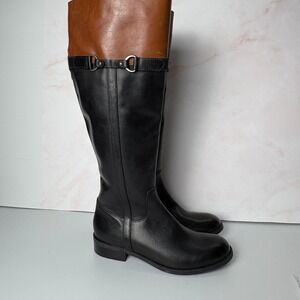 Clarks Women's Black Leather Riding Knee High Two Tone‎ Boots Size 5.5